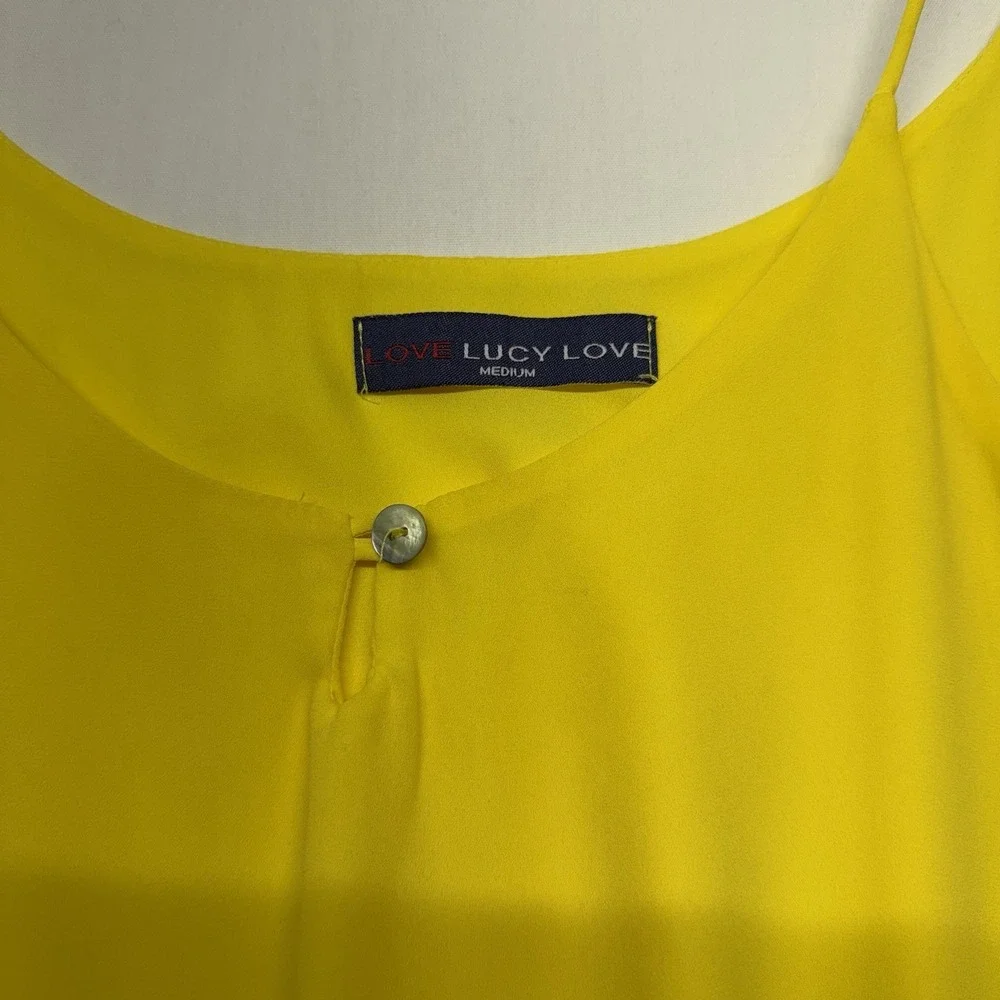Lucy Love Gabby Yellow Swing Mini Dress Layered Flowy‎ Strappy USA M Vacation